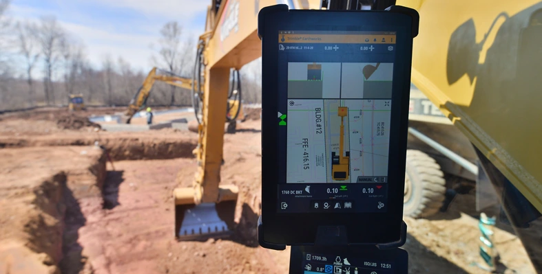 Image of a tablet on a construction machine.