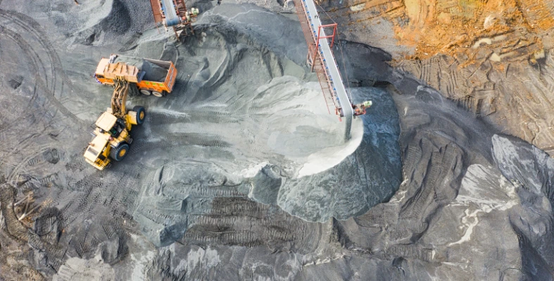 A mining site with an excavator in view